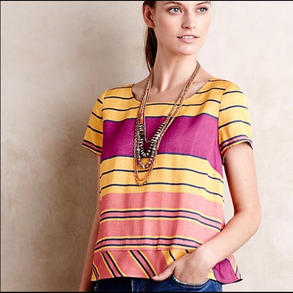 Anthropologie Yellow and Pink Striped Blouse